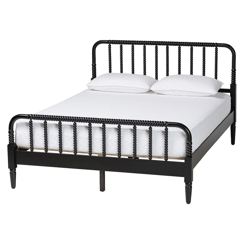 Braith Farmhouse Black Spindle Wood King Size 4-Piece Bedroom Set