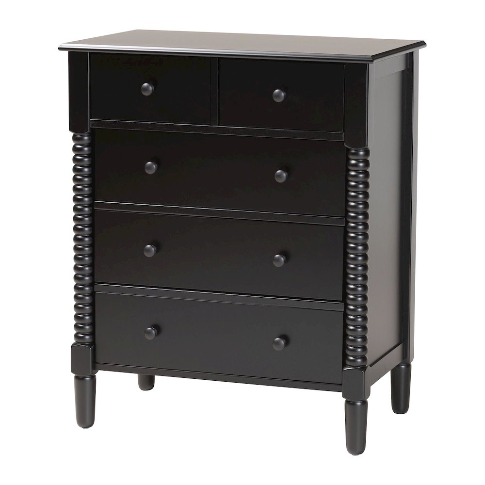 Braith Farmhouse Black Spindle Wood King Size 4-Piece Bedroom Set