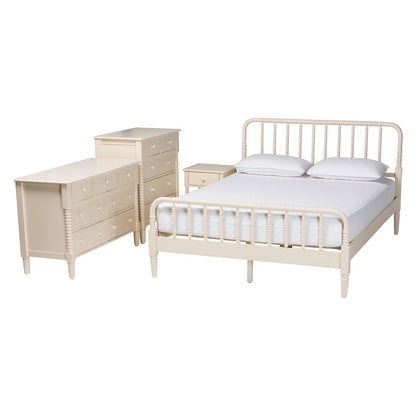 Braith Farmhouse Ivory Spindle Wood King Size 4-Piece Bedroom Set