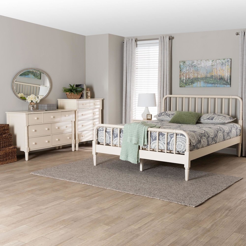 Braith Farmhouse Ivory Spindle Wood King Size 4-Piece Bedroom Set