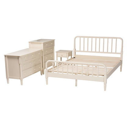 Braith Farmhouse Ivory Spindle Wood King Size 4-Piece Bedroom Set