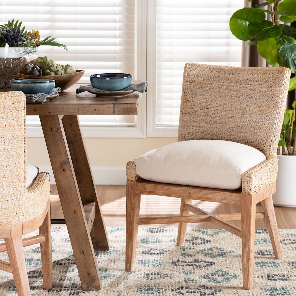Seagrass Dining Chair with Mahogany Wood Frame, Whitewash