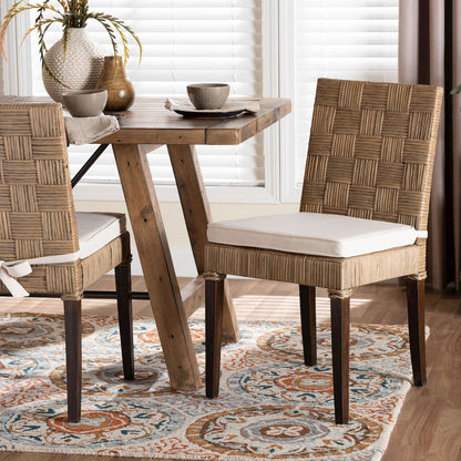 Fatima Natural Rattan Dining Chair with Cushion - Handwoven Wicker Side Chair