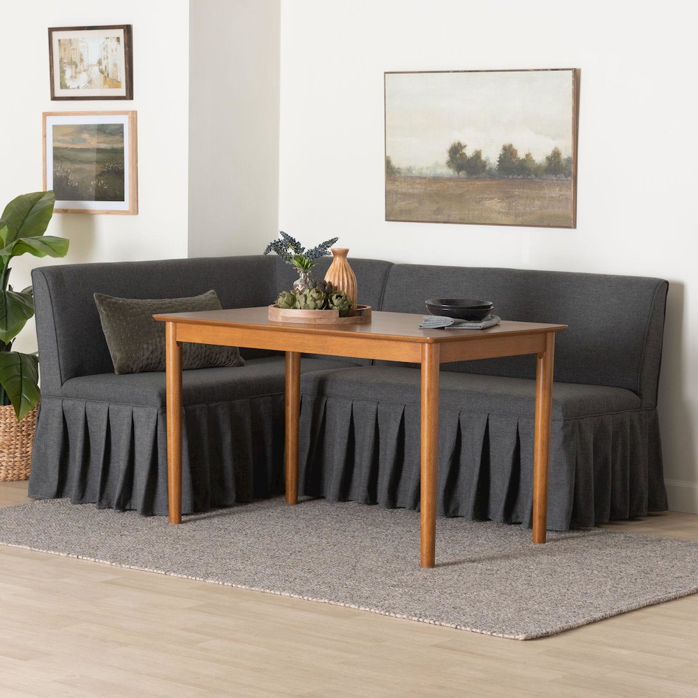 3-Piece Upholstered Dining Nook Set, L-Shaped Nook for Small Spaces, Dark Grey