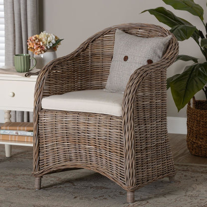 Amanda Natural Rattan Armchair - Handwoven Wicker Barrel Chair