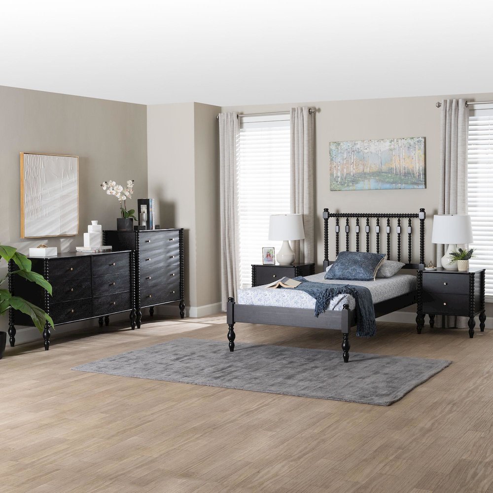 5-Piece Bedroom Set, Platform Bed with Dresser, Chest, Nightstands, Black, Twin