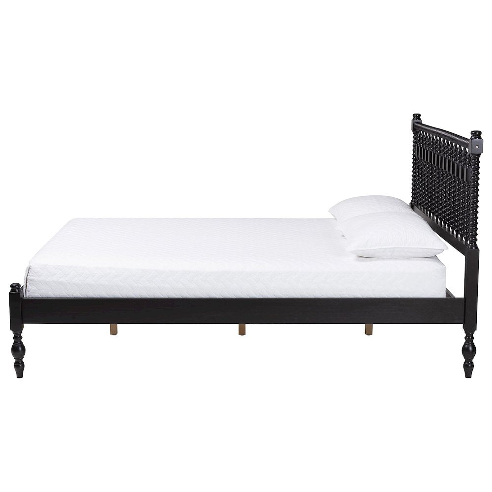 Platform Bed - Turned Bed Frame with Headboard and Sculpted Legs, Black, Queen