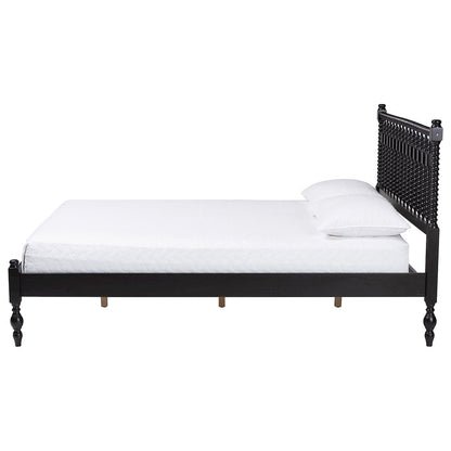 Platform Bed - Turned Bed Frame with Headboard and Sculpted Legs, Black, Queen