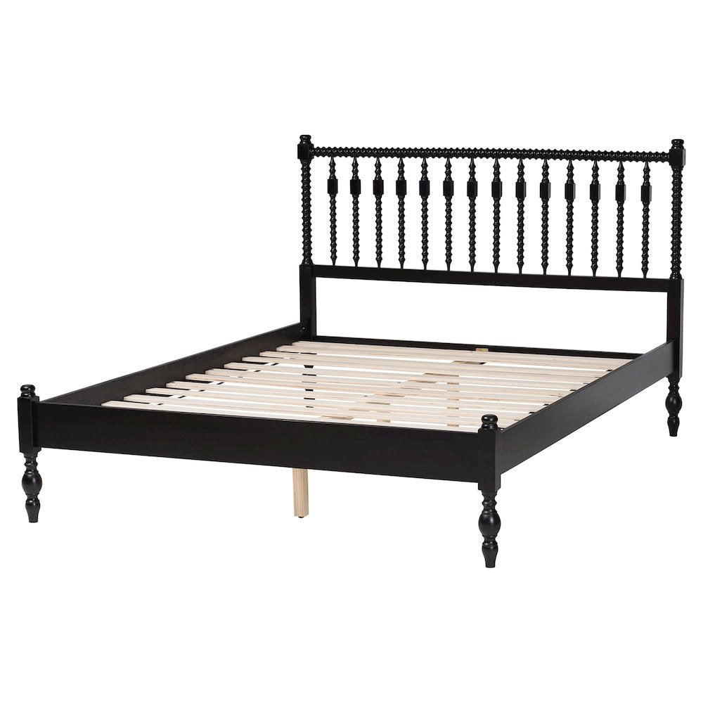 Platform Bed - Turned Bed Frame with Headboard and Sculpted Legs, Black, Queen