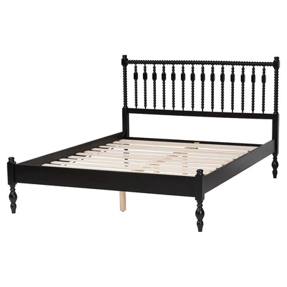 Platform Bed - Turned Bed Frame with Headboard and Sculpted Legs, Black, Queen