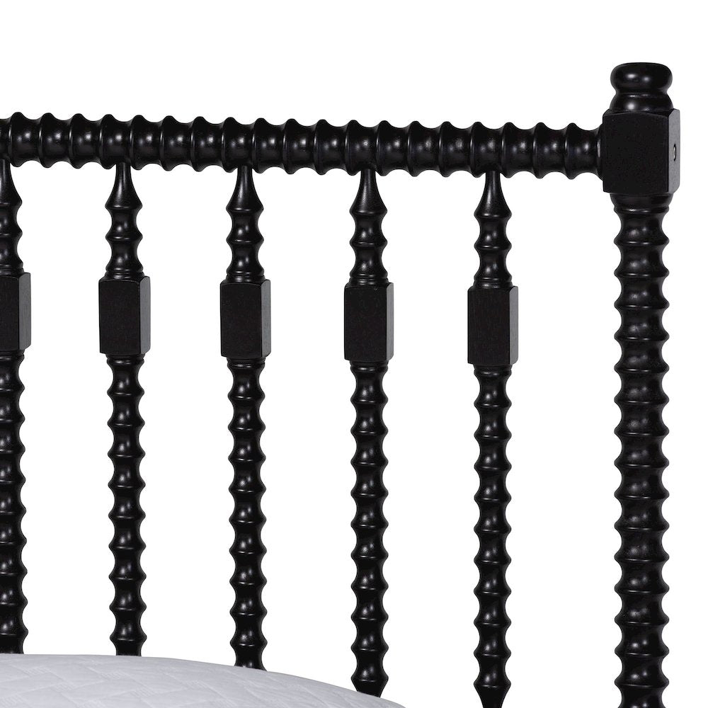 Platform Bed - Turned Bed Frame with Headboard and Sculpted Legs, Black, Queen