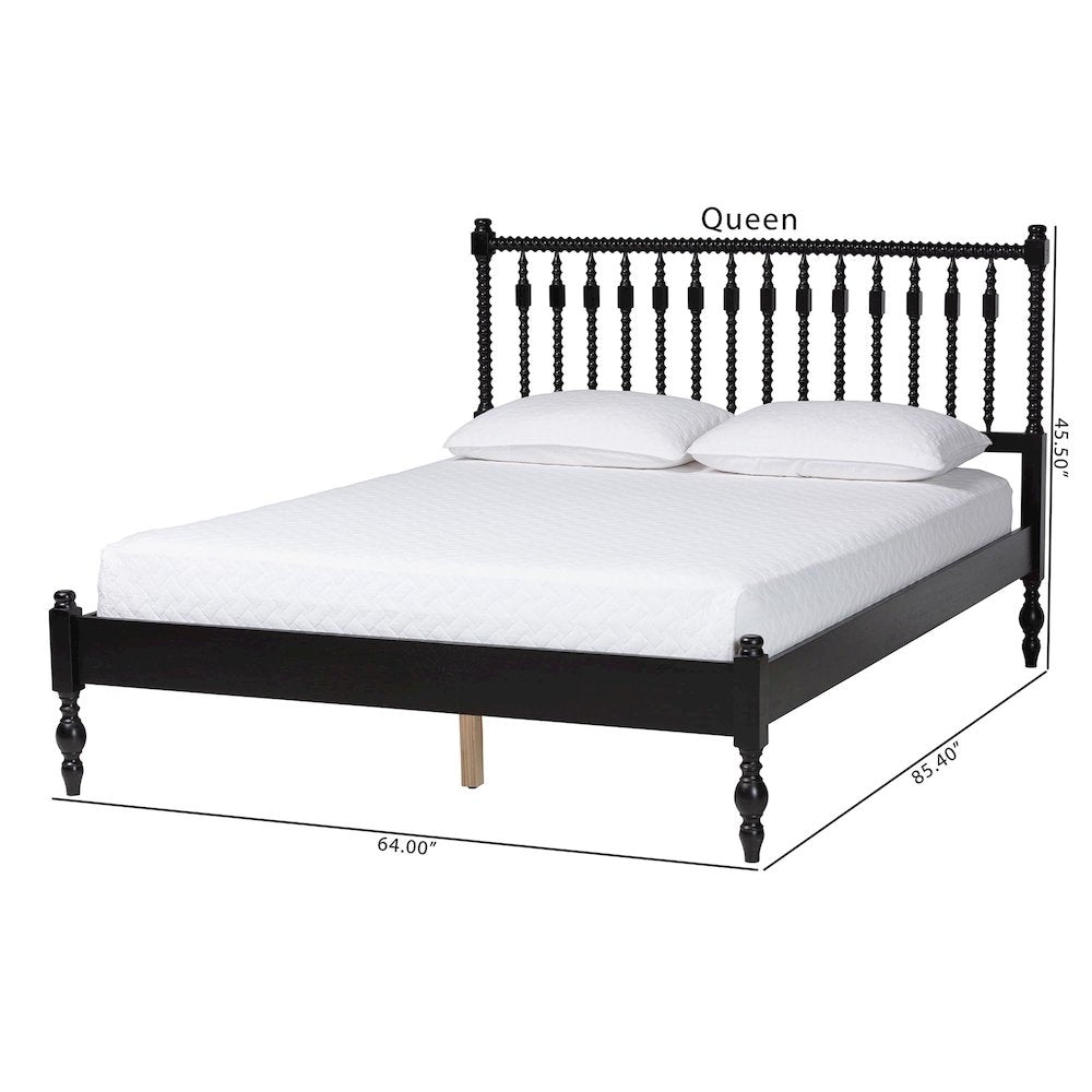 Platform Bed - Turned Bed Frame with Headboard and Sculpted Legs, Black, Queen