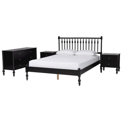 4-Piece Bedroom Set, Platform Bed with Dresser and Nightstands, Black, Queen