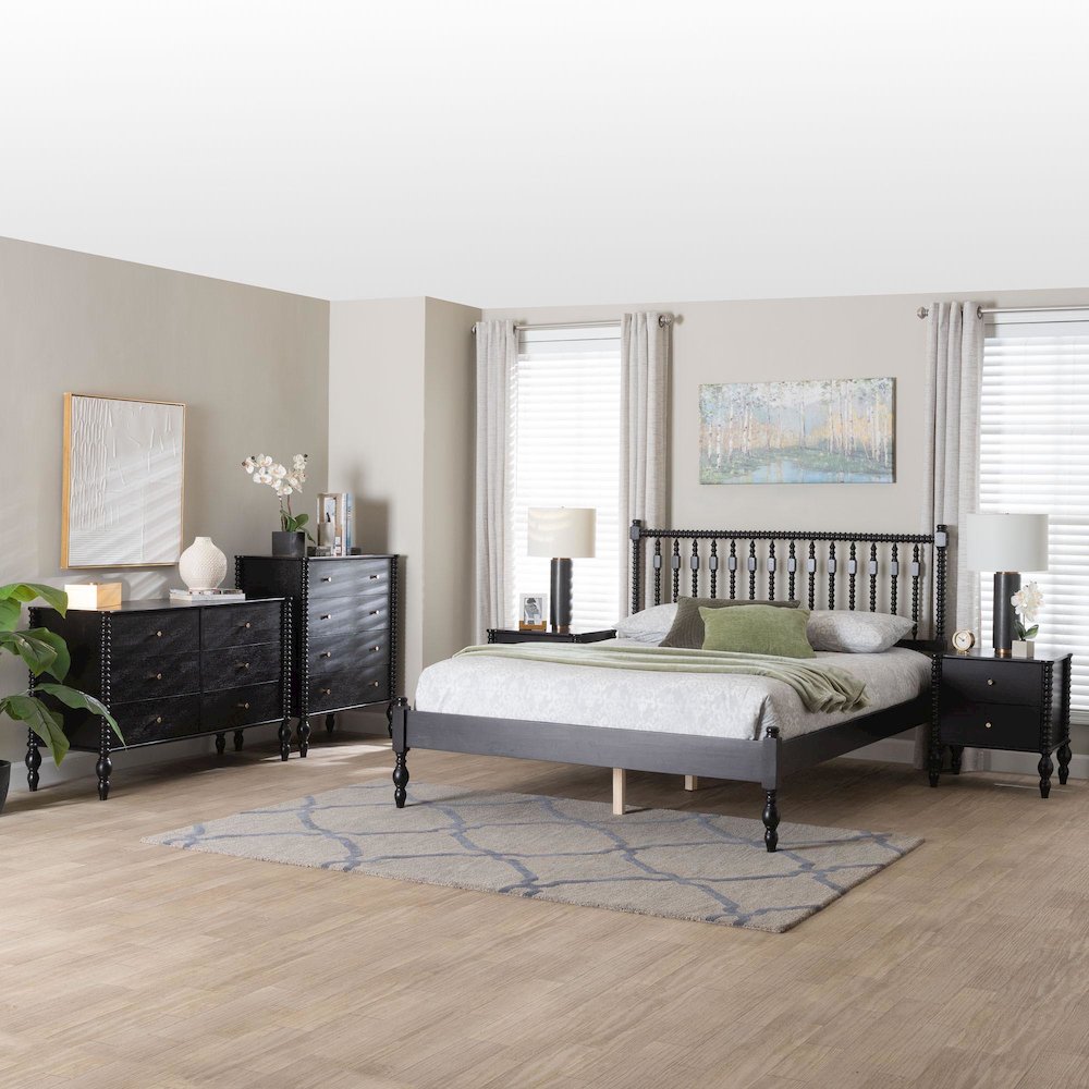 5-Piece Bedroom Set, Platform Bed with Dresser, Chest, Nightstands, Black, Full