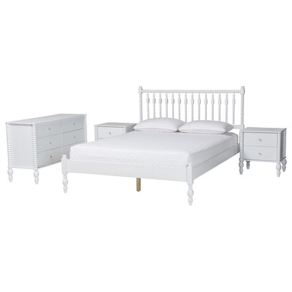 4-Piece Bedroom Set, Platform Bed with Dresser, Nightstands, White, Queen