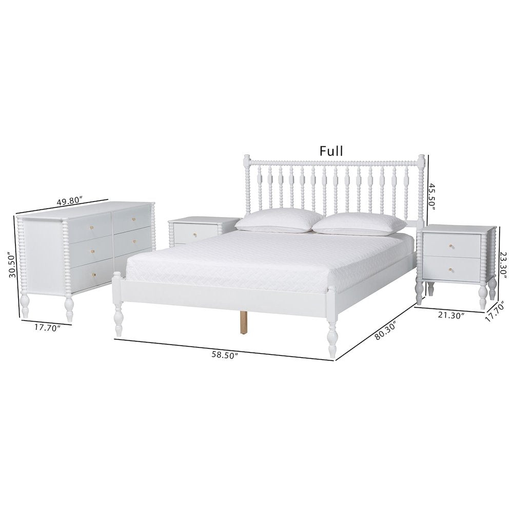 4-Piece Bedroom Set, Platform Bed with Dresser, Nightstands, White, Queen