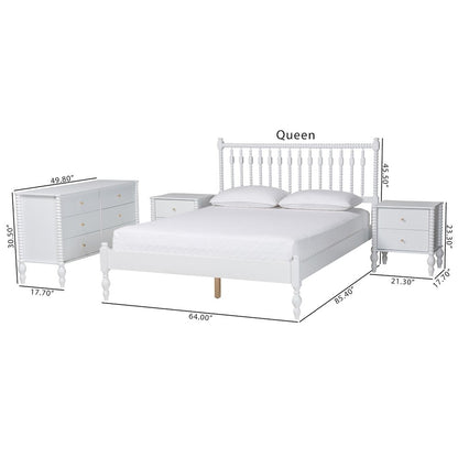 4-Piece Bedroom Set, Platform Bed with Dresser, Nightstands, White, Queen