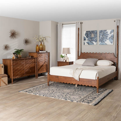 4-Piece Bedroom Set, Bed Frame, Dresser, Chest, Nightstand, Walnut Brown, Queen