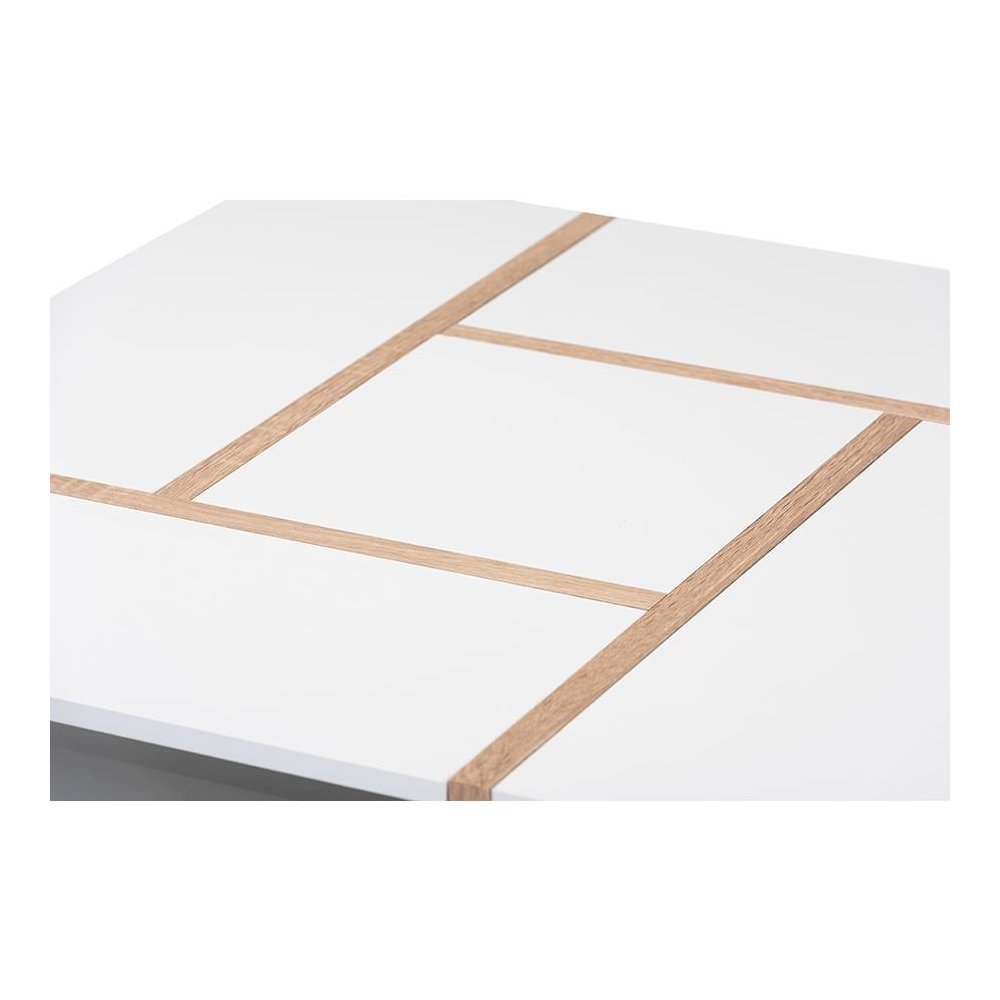 Modern Two-Tone White and Oak Coffee Table with Wooden Frame