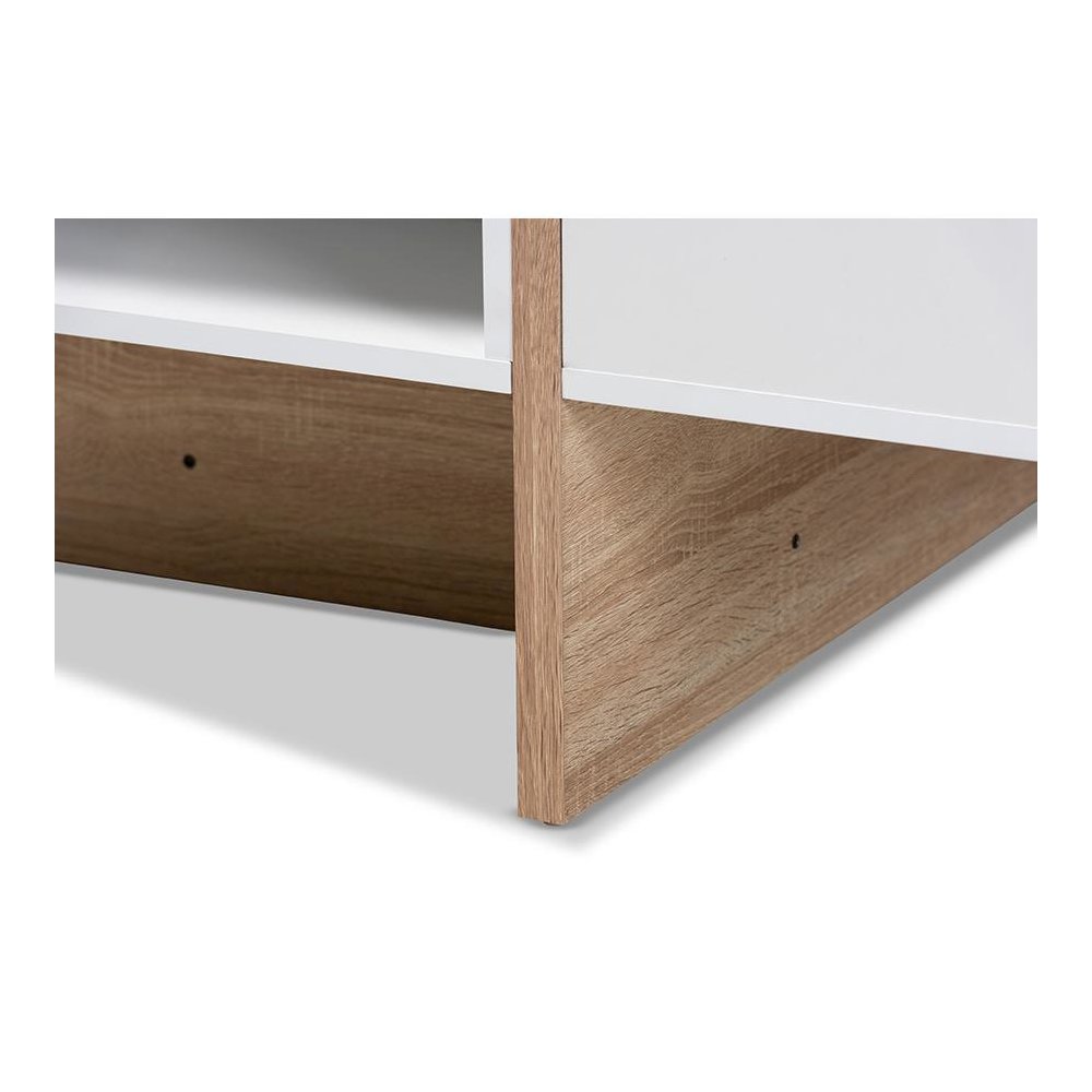 Modern Two-Tone White and Oak Coffee Table with Wooden Frame