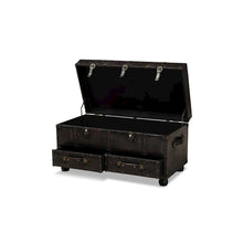 Callum Modern Transitional Distressed Dark Brown Faux Leather Upholstered 2-Drawer Storage Trunk Ottoman
