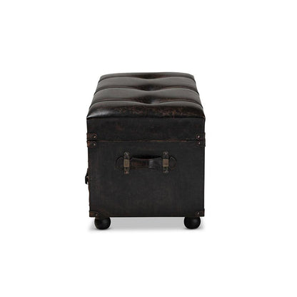 Callum Modern Transitional Distressed Dark Brown Faux Leather Upholstered 2-Drawer Storage Trunk Ottoman