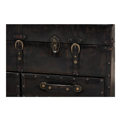 Callum Modern Transitional Distressed Dark Brown Faux Leather Upholstered 2-Drawer Storage Trunk Ottoman