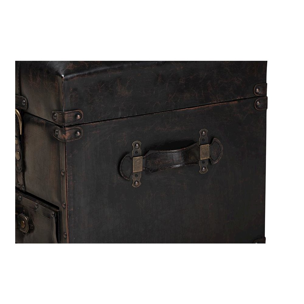 Callum Modern Transitional Distressed Dark Brown Faux Leather Upholstered 2-Drawer Storage Trunk Ottoman