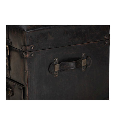 Callum Modern Transitional Distressed Dark Brown Faux Leather Upholstered 2-Drawer Storage Trunk Ottoman