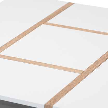 Modern Two-Tone White and Oak Coffee Table with Wooden Frame