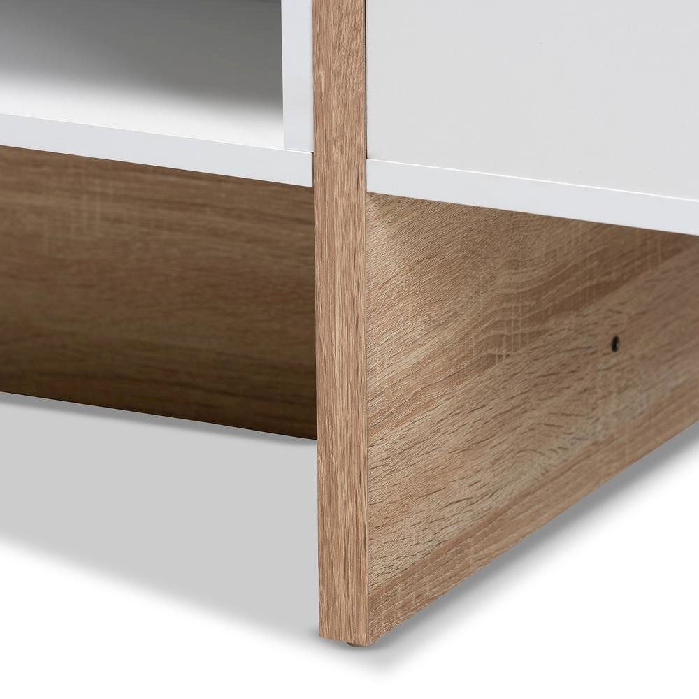 Modern Two-Tone White and Oak Coffee Table with Wooden Frame