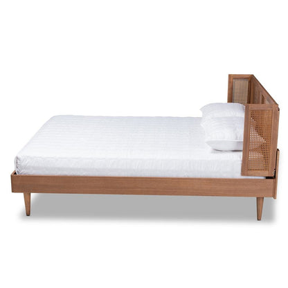 Mid-Century Full Size Platform Bed with Headboard in Ash Walnut Finish