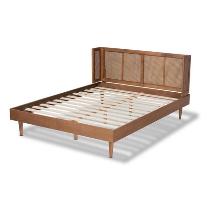 Mid-Century Full Size Platform Bed with Headboard in Ash Walnut Finish