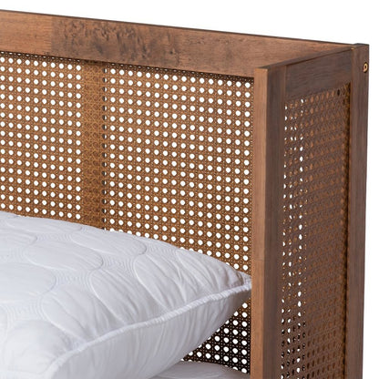 Mid-Century Full Size Platform Bed with Headboard in Ash Walnut Finish