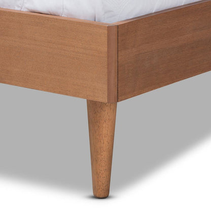 Mid-Century Full Size Platform Bed with Headboard in Ash Walnut Finish