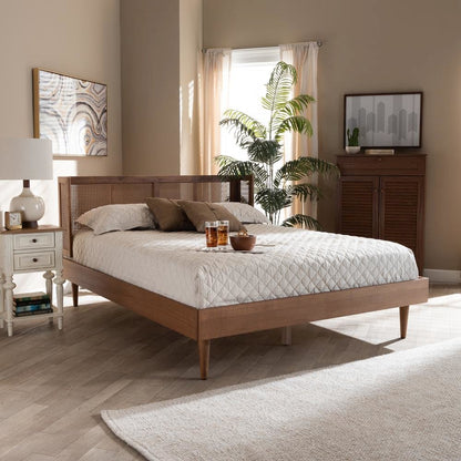 Mid-Century Full Size Platform Bed with Headboard in Ash Walnut Finish