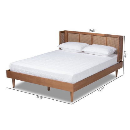 Mid-Century Full Size Platform Bed with Headboard in Ash Walnut Finish