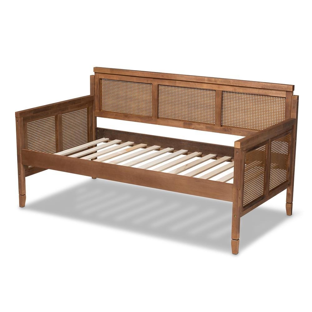 French Provincial Ash Walnut Daybed with Synthetic Rattan Frame