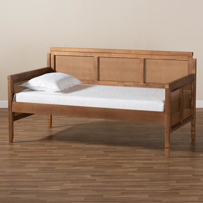French Provincial Ash Walnut Daybed with Synthetic Rattan Frame