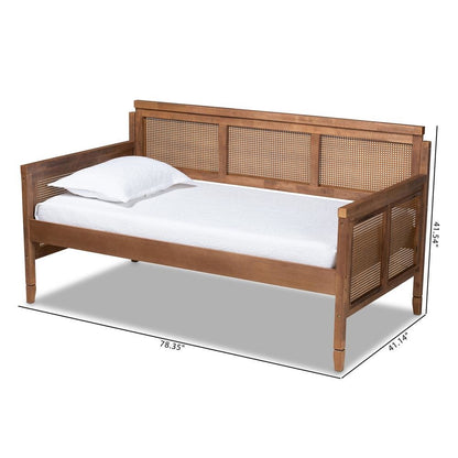 French Provincial Ash Walnut Daybed with Synthetic Rattan Frame