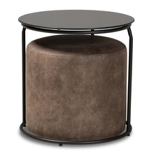 Modern black and grey nesting table and ottoman set with glass and metal accents