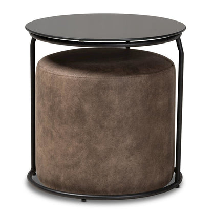 Modern black and grey nesting table and ottoman set with glass and metal accents