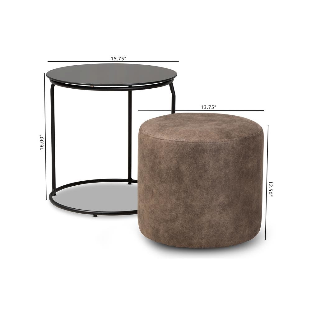 Modern black and grey nesting table and ottoman set with glass and metal accents