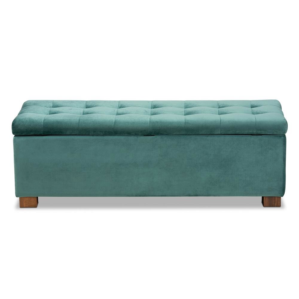 Baxton Studio Roanoke Modern and Contemporary Teal Blue Velvet Fabric Upholstered Grid-Tufted Storage Ottoman Bench