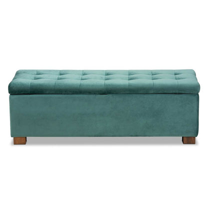 Baxton Studio Roanoke Modern and Contemporary Teal Blue Velvet Fabric Upholstered Grid-Tufted Storage Ottoman Bench