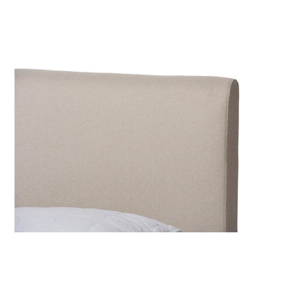 Beige Fabric Upholstered King Platform Bed with Walnut Finish and Modern Style