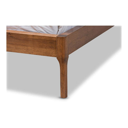Beige Fabric Upholstered King Platform Bed with Walnut Finish and Modern Style