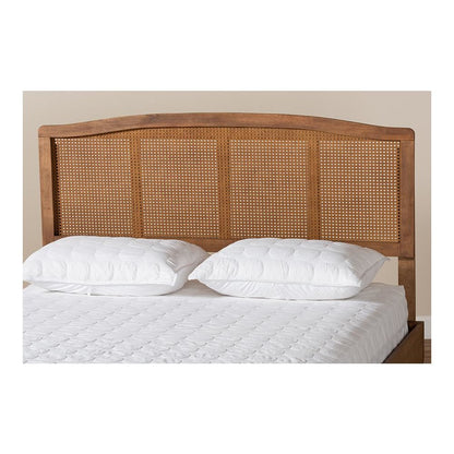 Mid-Century Modern Ash Wood Headboard with Synthetic Rattan Accent
