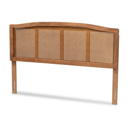 Mid-Century Modern Ash Wood Headboard with Synthetic Rattan Accent