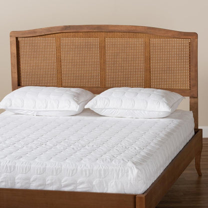 Mid-Century Modern Ash Wood Headboard with Synthetic Rattan Accent